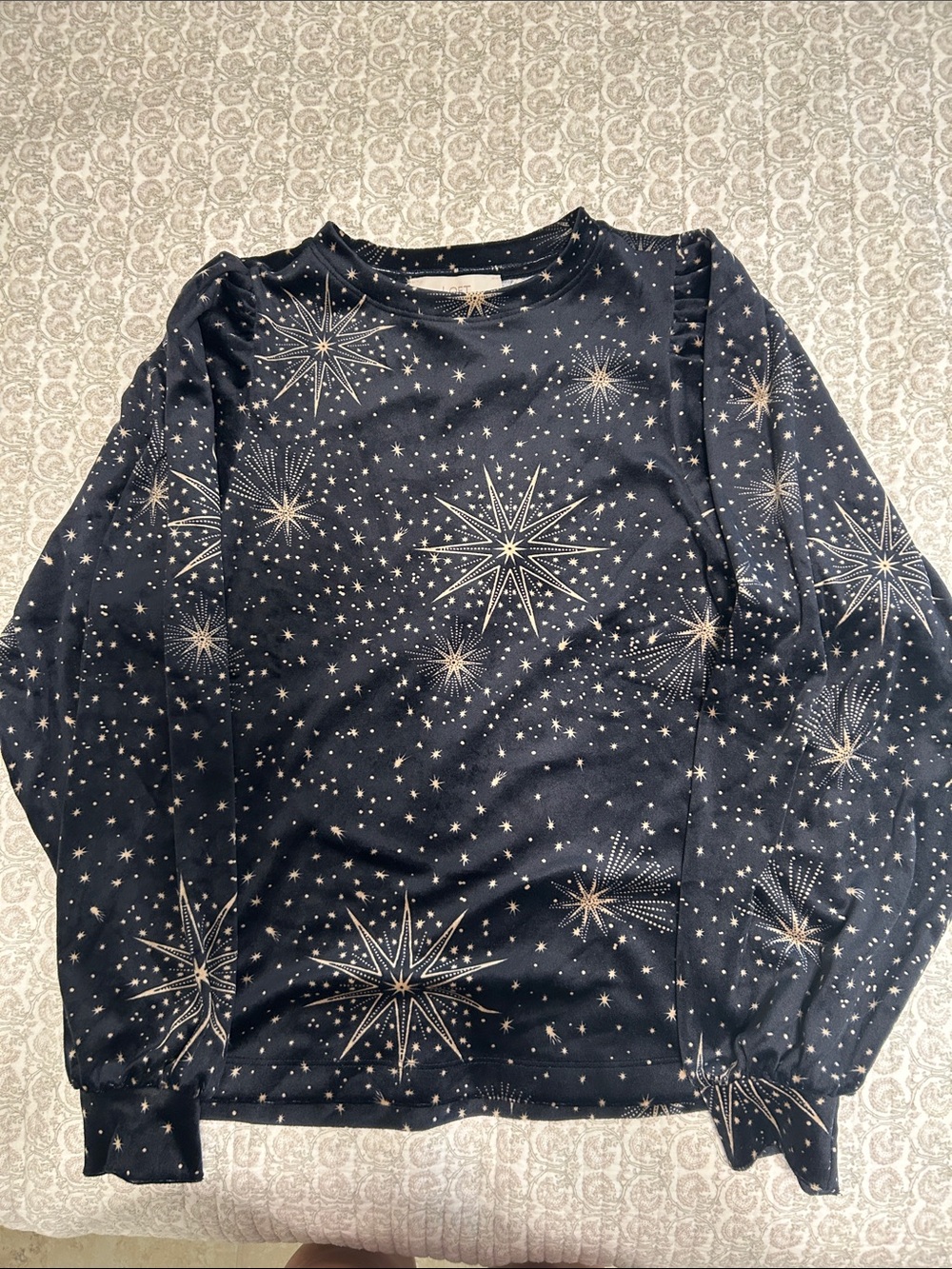 LOFT Navy Starburst Print Top - Holiday, Cozy